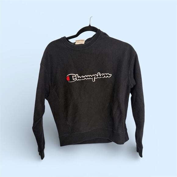 Champion Tops - Champion Reverse Weave Black Sweatshirt Crew Neck Logo women’ Medium
